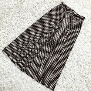 Zeara Ribbed Black Long Skirt with All-Over Print and Belt